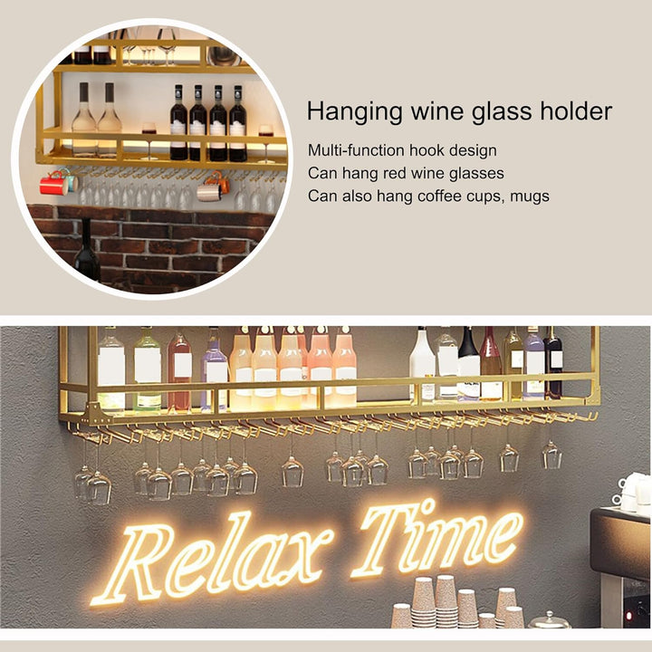 Weinregal Metall Bar Regal Wand Flaschenregal Schmal Weinständer mit Weinglashalter für Bartheke Woh