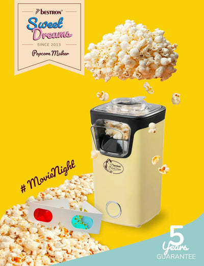 Bestron Popcornmaker, Turbo-Popcorn in unter 2 Minuten, Popcornmaschine mit Heisslufttechnologie, in