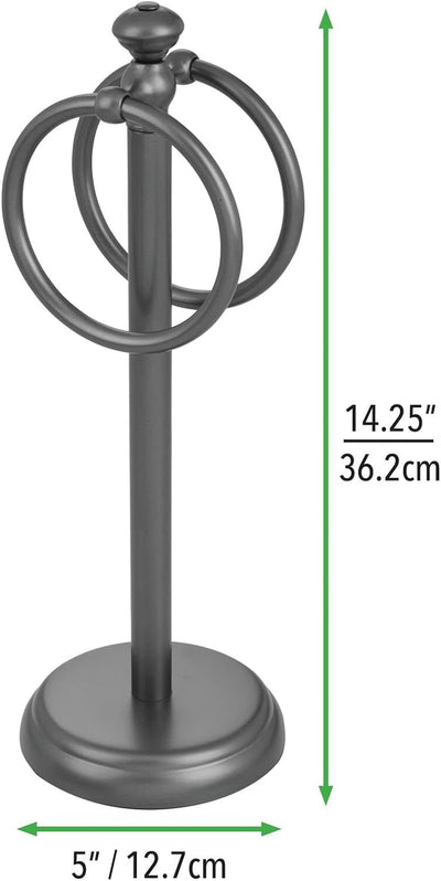 mDesign Handtuchhalter für den Waschtisch – freistehender Handtuchständer mit 2 Ringen für kleine Gä
