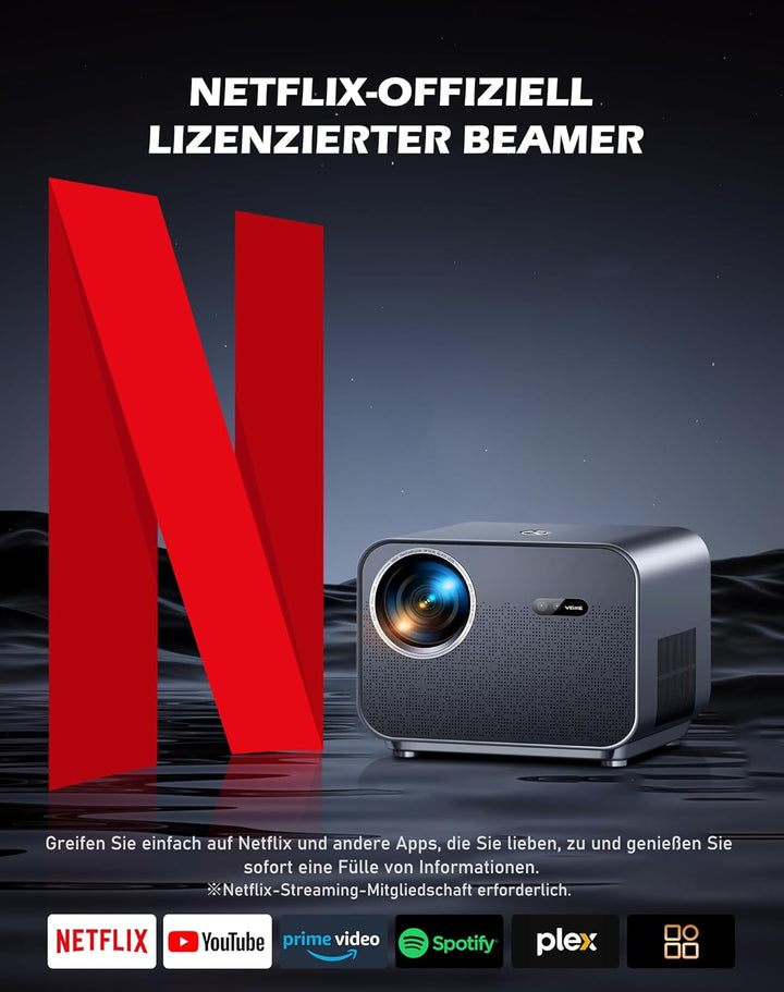 VGKE Beamer 4k Heimkino [Kompatibel mit Netflix & Dolby Audio] 1100 ANSI Projektor Full HD 1080p, Au