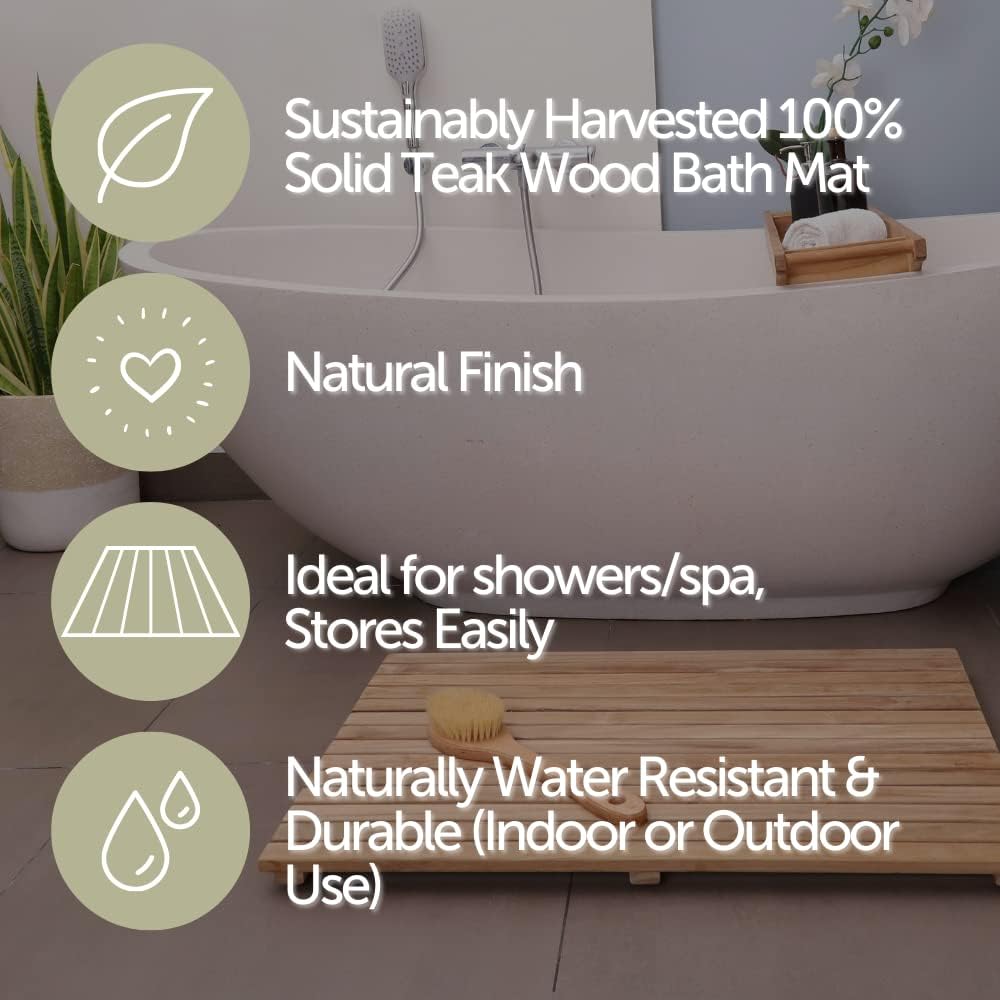 Nordic Style Premium Teak Dusch- und Badematte für den Innen- und Aussenbereich – rutschfeste Holzpl