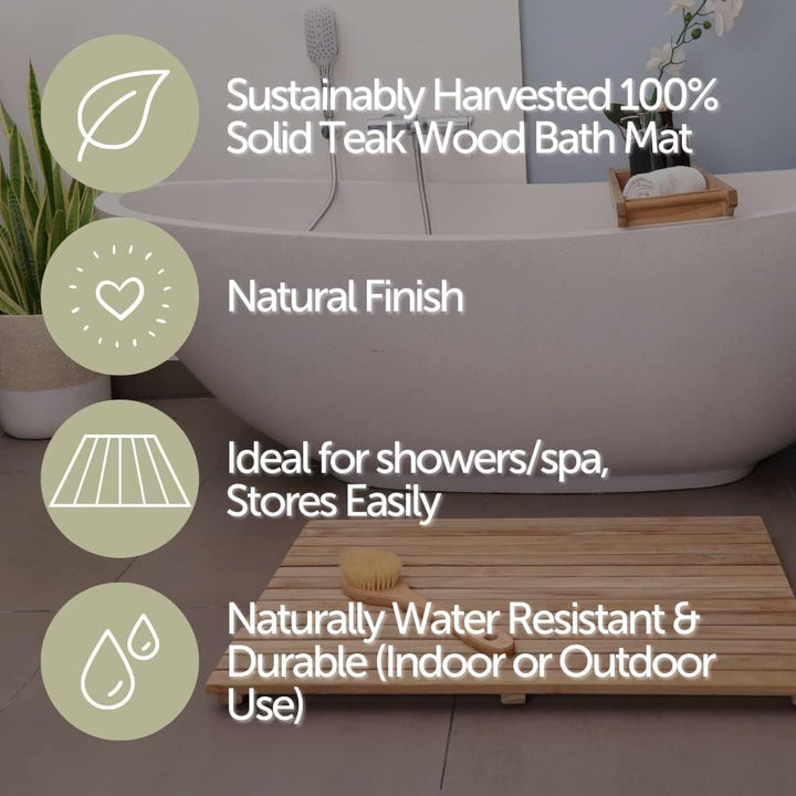 Nordic Style Premium Teak Dusch- und Badematte für den Innen- und Aussenbereich – rutschfeste Holzpl