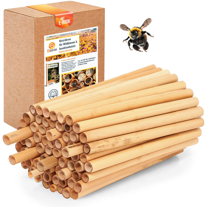 BEESI 200x Nisthülsen 14 cm lang für Insektenhotel aus Schilf I Durchmesser 4-7 mm inkl. E-Book I Fü