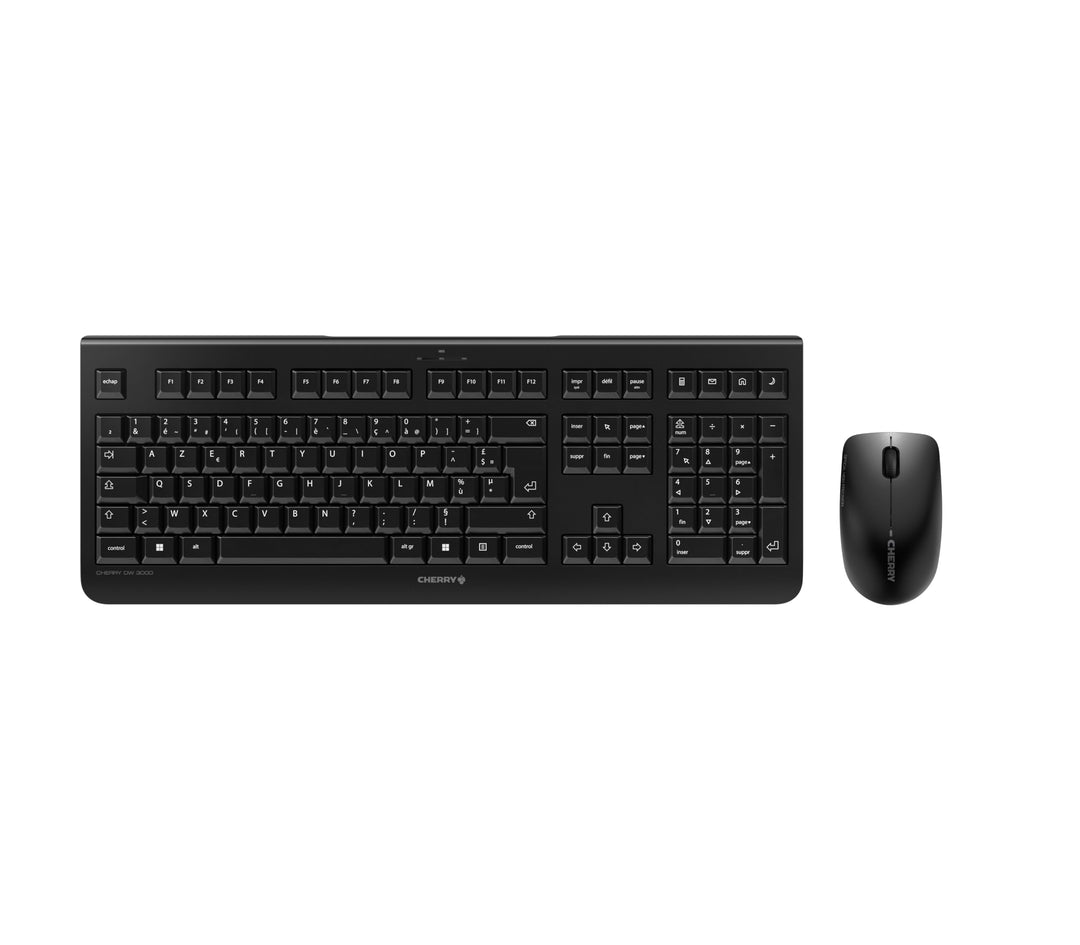 CHERRY DW 3000, Kabelloses Tastatur-Maus-Set, Belgisches Layout (AZERTY), 2,4 GHz Funk, Flaches Desi