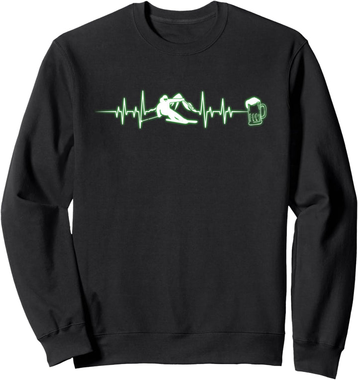 Skifahrer Herzschlag Ski Berge Bier Apres Ski Geschenk Sweatshirt