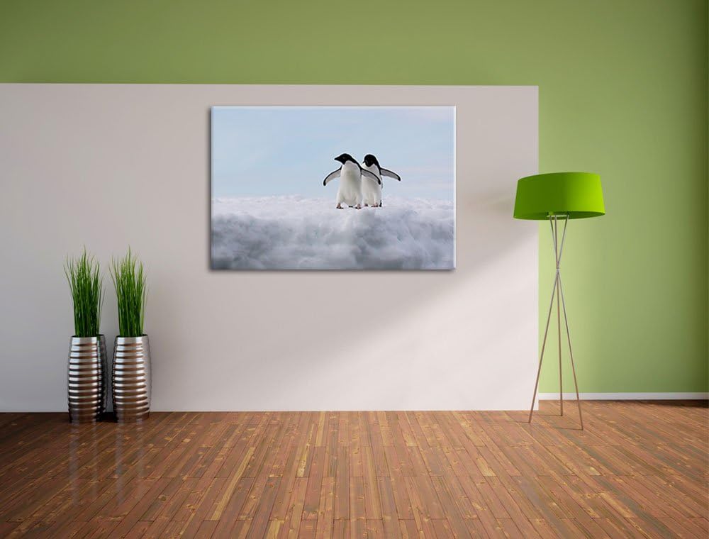 zwei kleine Adeliepinguine auf Eisscholle Leinwand, XXL riesige Bilder fertig gerahmt mit Keilrahmen