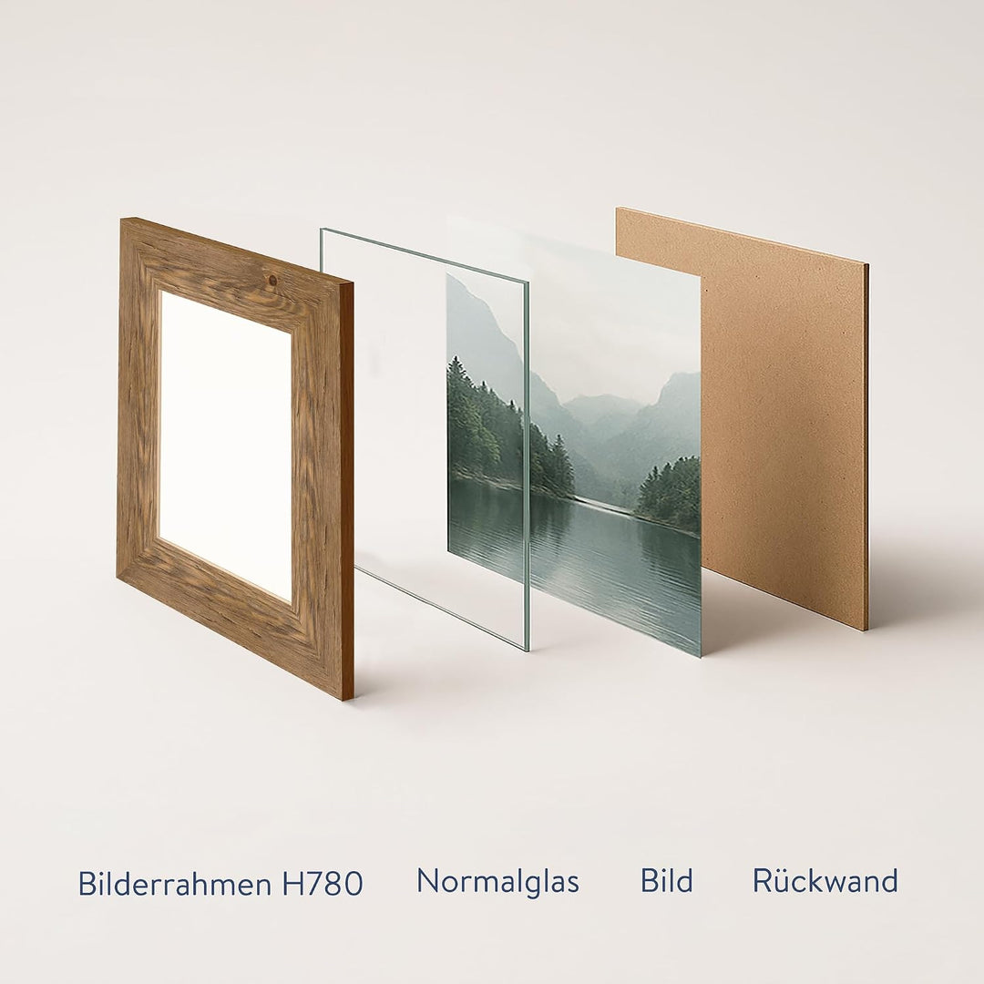 WANDStyle Bilderrahmen Strandhaus Stil 40x40cm I Farbe: Eiche-Optik I Fotorahmen I Holzbilderrahmen