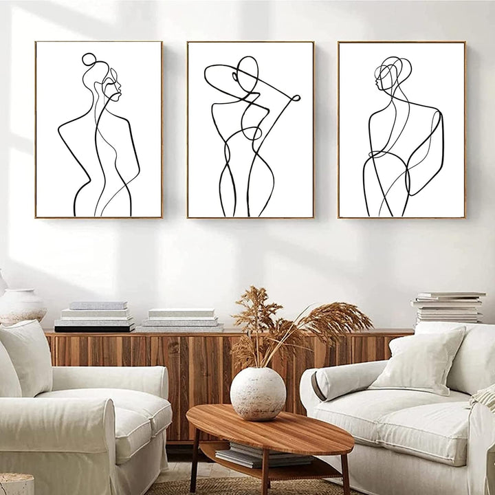 LXTOPN Moderne Wandbilder Poster, Minimalistische Abstrakt Bild Set Line Art Bilder, 3er Poster Set