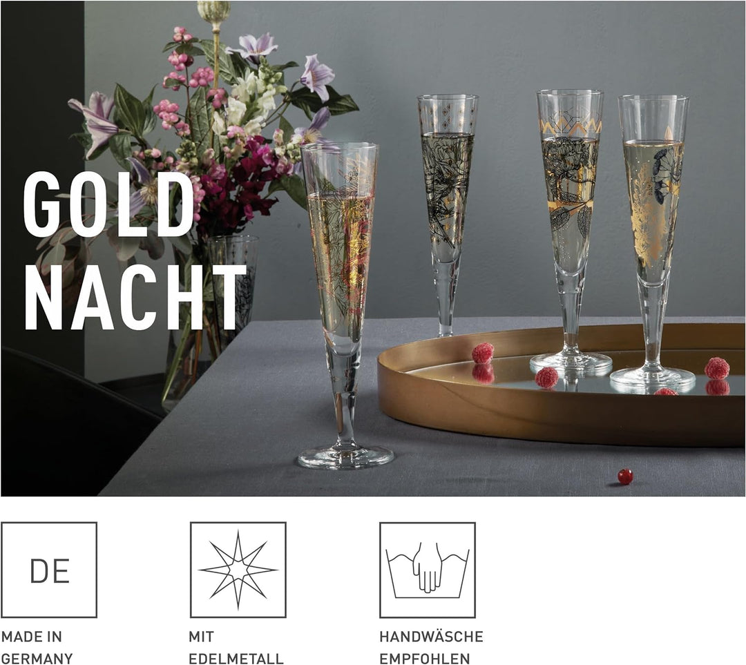 Ritzenhoff 6031005 Champagnerglas 200 ml - Serie Goldnacht Duett - 2x Designerstück mit Echt-Gold -