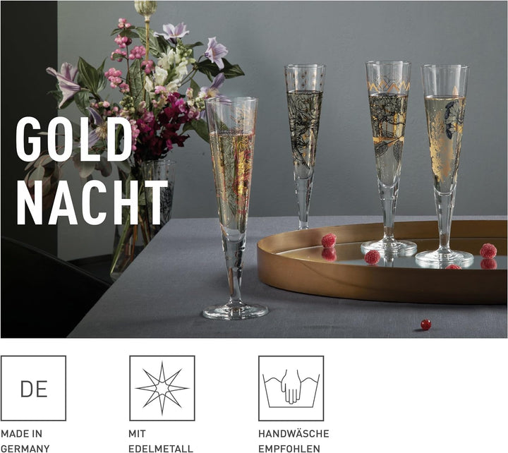 Ritzenhoff 6031005 Champagnerglas 200 ml - Serie Goldnacht Duett - 2x Designerstück mit Echt-Gold -