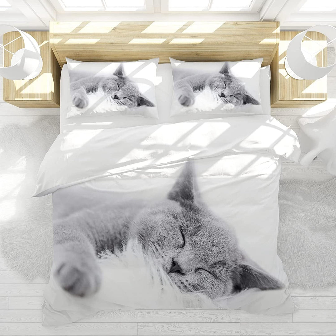 Katze Bettwäsche Set 135 x 200 cm, 3D Katzenmotiv Mikrofaser Bettwäsche-Sets 3teilig mit Reissversch