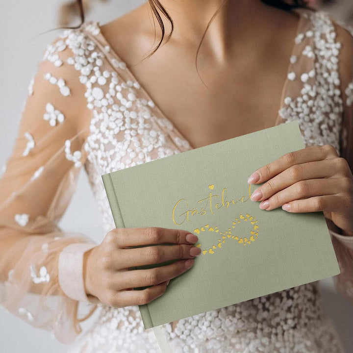 Hyggartn Gästebuch Grün mit Goldprägung, 100 Seiten Blanko – Edles Erinnerungsbuch für Hochzeit, Geb