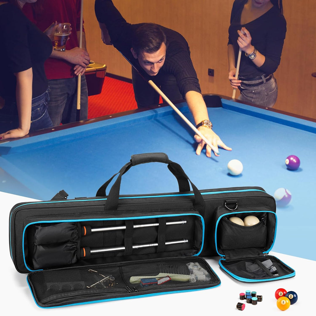 4x4 Billard Queue Koffer für bis zu 4 Unterteile und 4 Schäfte, Pool Stick Tragetasche mit Zubehörta