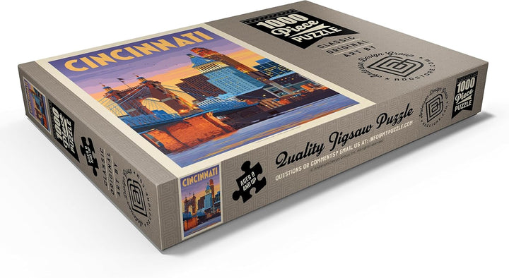 Cincinnati, OH: Riverfront, Vintage Poster - Premium 1000 Teile Puzzle - MyPuzzle Sonderkollektion v