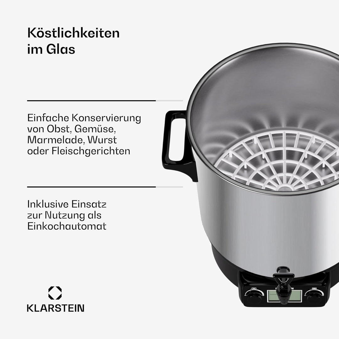 Klarstein Biggie Digital - Einkochvollautomat, Einkochtopf, elektrisch, 27 Liter, 2000 Watt, Timer,