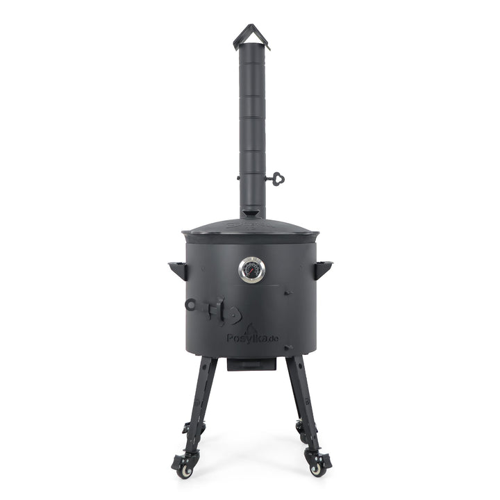 Utschak Feuerofen Ø 40 cm + Gusseisen-Kasan 12 L, runder Boden + Küchenzubehör, Usbekischer Kochtopf