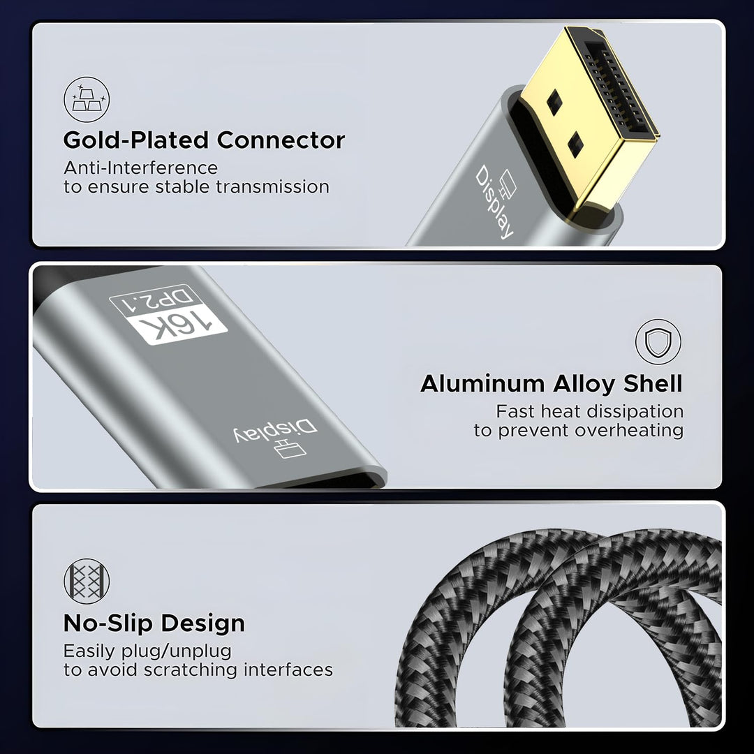 USB C auf DisplayPort 2.1 Kabel, 16K 30Hz 8K 60Hz 4K 240Hz, Thunderbolt 4/3 zu DP Kabel 40Gbps, komp