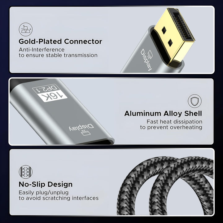 USB C auf DisplayPort 2.1 Kabel, 16K 30Hz 8K 60Hz 4K 240Hz, Thunderbolt 4/3 zu DP Cabel 40Gbps, komp