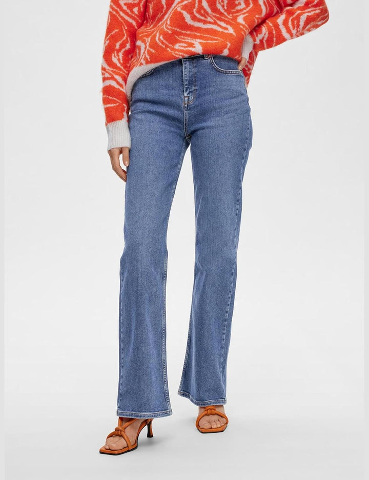 Selected Femme Female High Waist Jeans Mid-Wash 26W / 32L Medium Blue Denim, 26W / 32L Medium Blue D