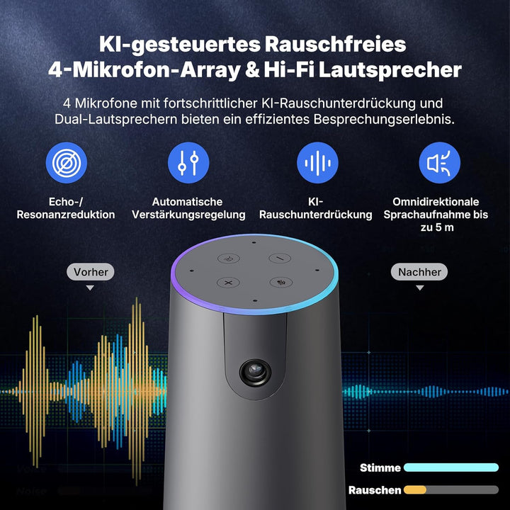 NEARITY 120 Max 4K FHD Videokonferenz Webcam mit Mikrofon und Lautsprecher, 8MP CMOS/120° Ultraweitw