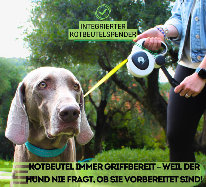 Snuggle Paws Ausziehbare Hundeleine 5m – Kompakt & Leicht: LED-Lampe, Integrierter Kotbeutelspender,