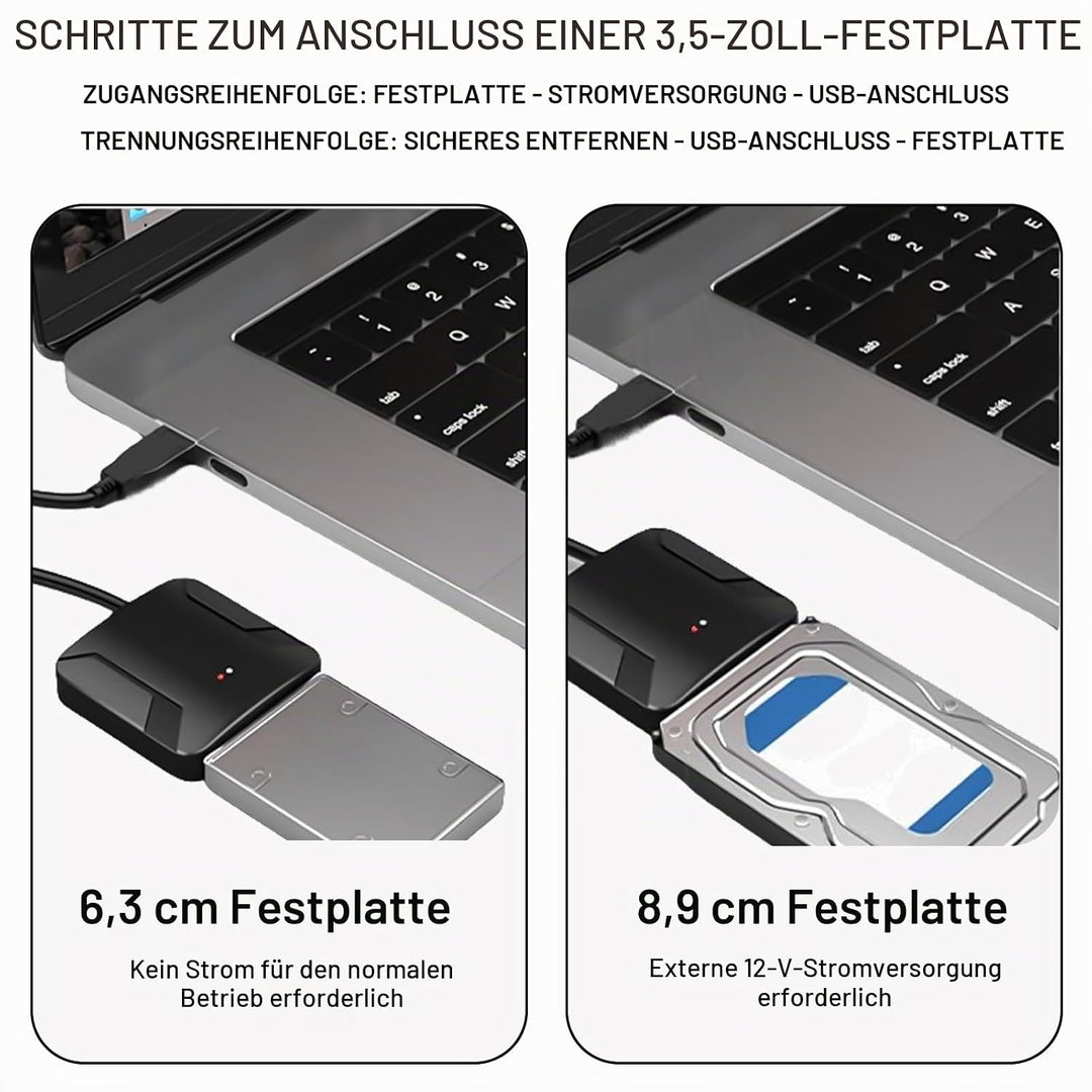 USB 3.0 auf SATA Adapter, USB 3.0 auf SATA III Festplattenadapter mit 12 V/2 A Netzadapter für 2,5 Z