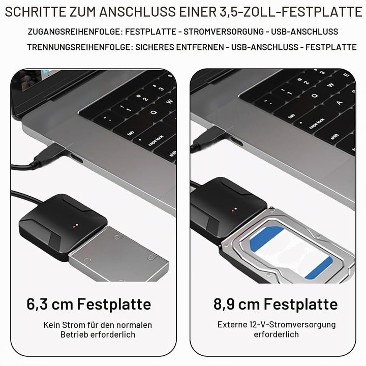USB 3.0 auf SATA Adapter, USB 3.0 auf SATA III Festplattenadapter mit 12 V/2 A Netzadapter für 2,5 Z