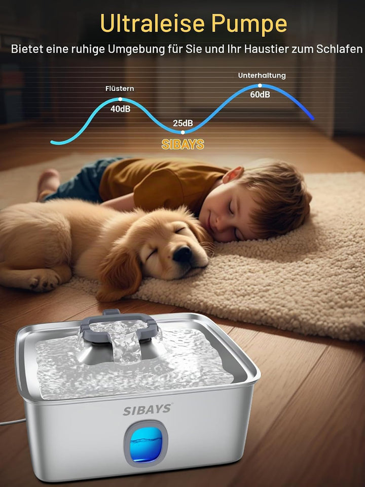 SIBAYS Ersatz-Wasserpumpe für 15 Liter grossen Hundewasserbrunnen, USB 5V 1A katzenbrunnen pumpe mit