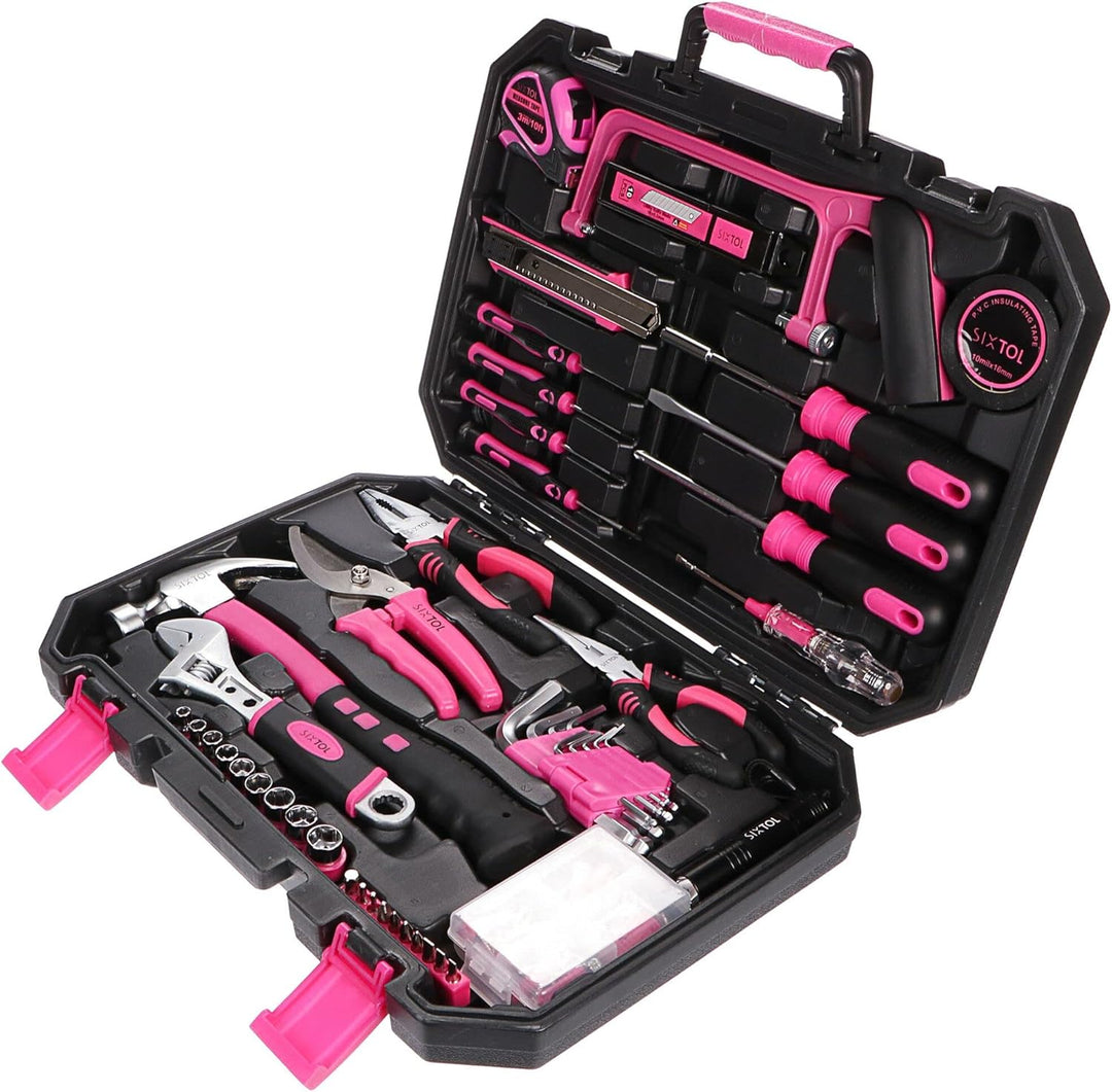 SIXTOL Home PINK 128 Werkzeugset im Koffer | Für den Heimgebrauch | Werkzeug-Koffer | Schrauber-Bits