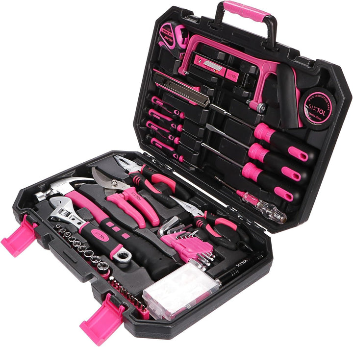 SIXTOL Home PINK 128 Werkzeugset im Koffer | Für den Heimgebrauch | Werkzeug-Koffer | Schrauber-Bits