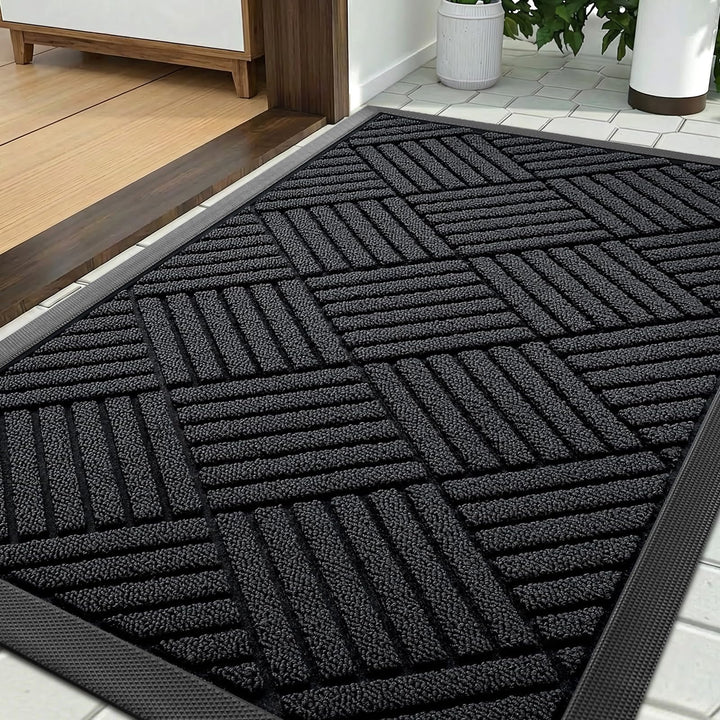 Fussmatte Aussen 43 x 75 cm, Schmutzfangmatte Waschbar Innen, Schwarz Diamant - Schwarz 43 x 75 cm (
