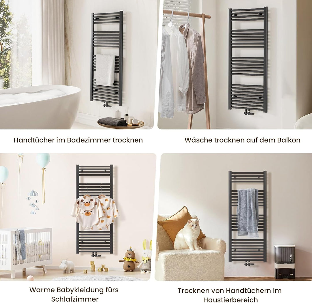 Heilmetz Badheizkörper Anthrazit Handtuchtrockner Heizung 1000 x 400 mm Bad Heizkörper Handtuchheizk