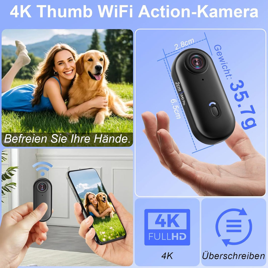 Action Kamera WiFi 4K, 170° Sport Actionkamera HD, 32G Mini Action WiFi Fahrrad Motorrad Helmkamera,