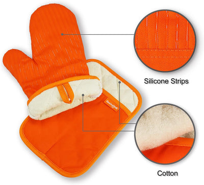 Coziselect Ofenhandschuhe, Hitzebeständige Topfhandschuhe und Topflappen Set, Silikon Anti-Rutsch De