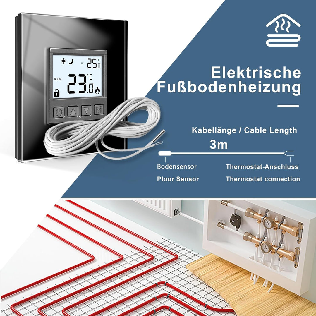 CNBINGO Digitales Thermostat Unterputz mit Kristallglas-Rahmen für Antriebssteuerung elektrische ode