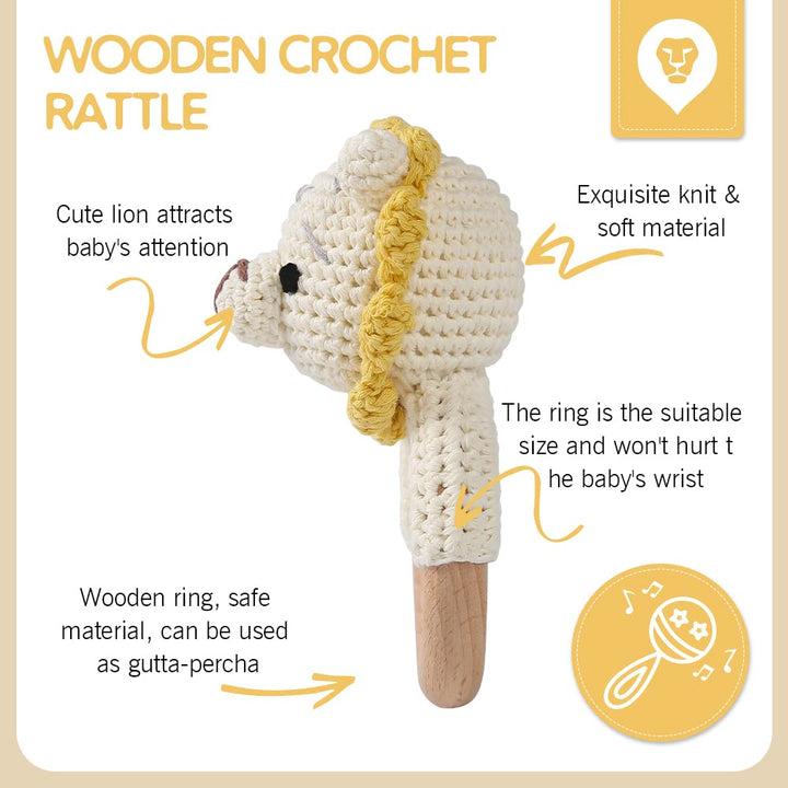 Youuys Babyrassel Gehäkelte Holz Häkeln Tiere Greifling Baby Holz Rassel Baby mit Sound Handmade Ras