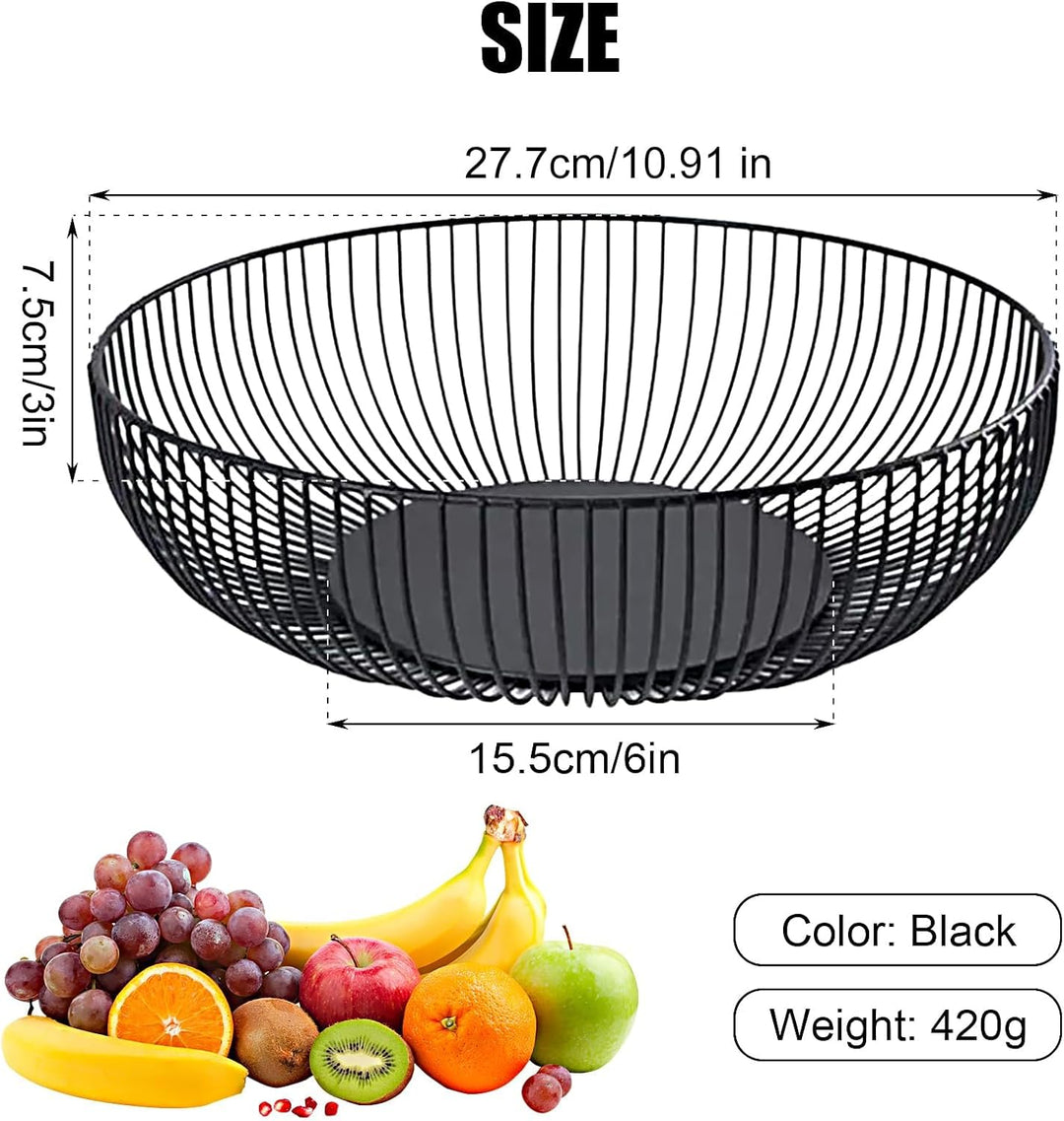 2er Set Obstkorb 28 cm - Obstkorb aus Metall in Schwarz Drahtdesign - Runder Korb für Küche, Brot un