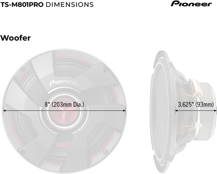Pioneer TS-M801PRO P.R.O. Serie, 8 Zoll, 700 W maximale Leistung, Mischpulp-Kegel, hocheffizienter M