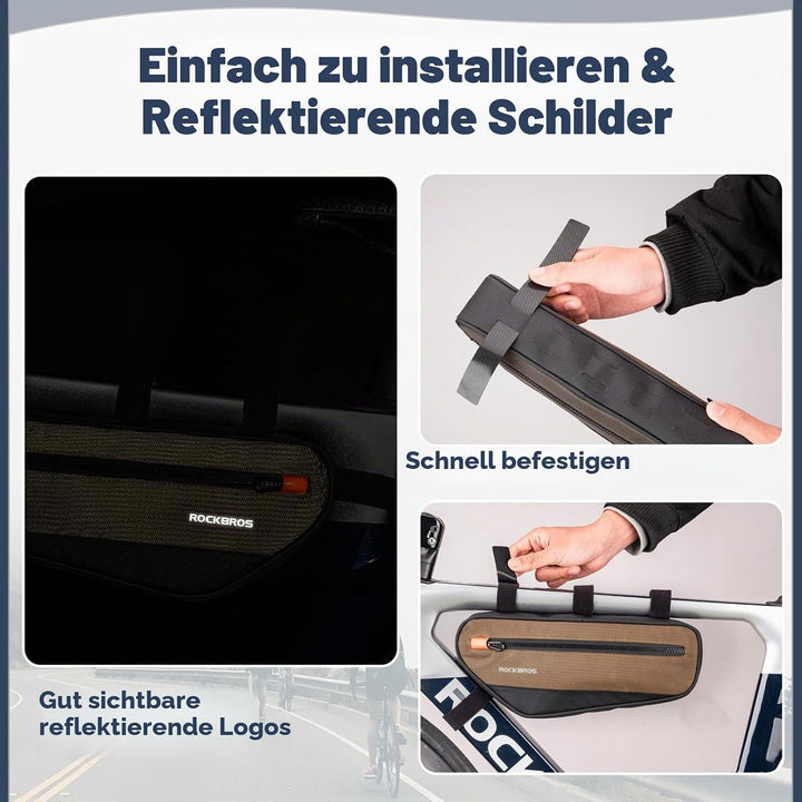 ROCKBROS Fahrradrahmentasche Dreiecktasche 1,7L, Fahrrad Oberrohrtasche Reflektierend für Mountainbi