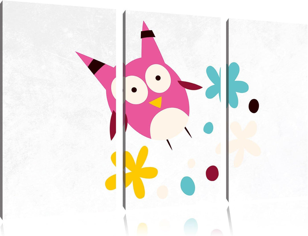 Pixxprint Fliegende Eule mit Blumen als Leinwandbild/Grösse: 3 Teilig (120x80) cm/Wandbild/Kunstdruc