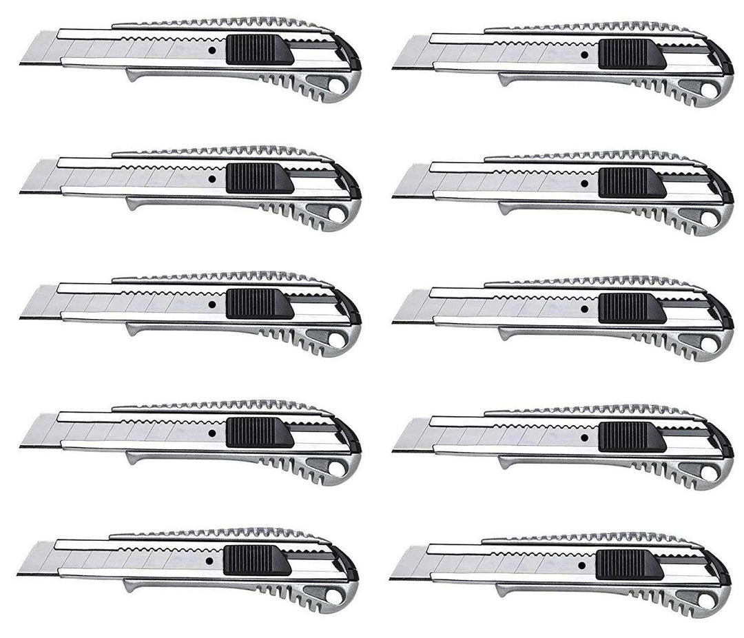 10 Profi Alu Cuttermesser – 18 mm – Metallführung/Cutter-Messer/Teppichmesser/Abbrechmesser/Universa