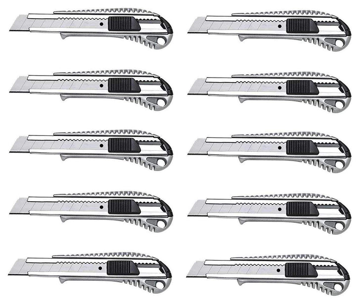 10 Profi Alu Cuttermesser – 18 mm – Metallführung/Cutter-Messer/Teppichmesser/Abbrechmesser/Universa