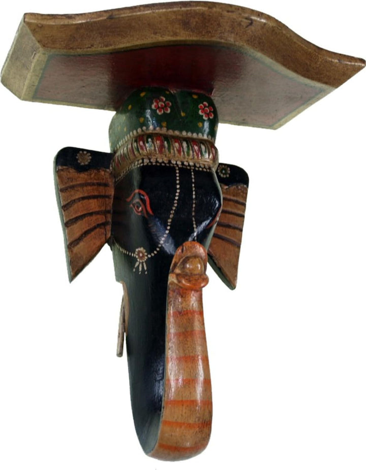 GURU SHOP Kleines Wandregal `Elefant`, Mehrfarbig, Holz, 28x25x16 cm, Masken & Wandschmuck