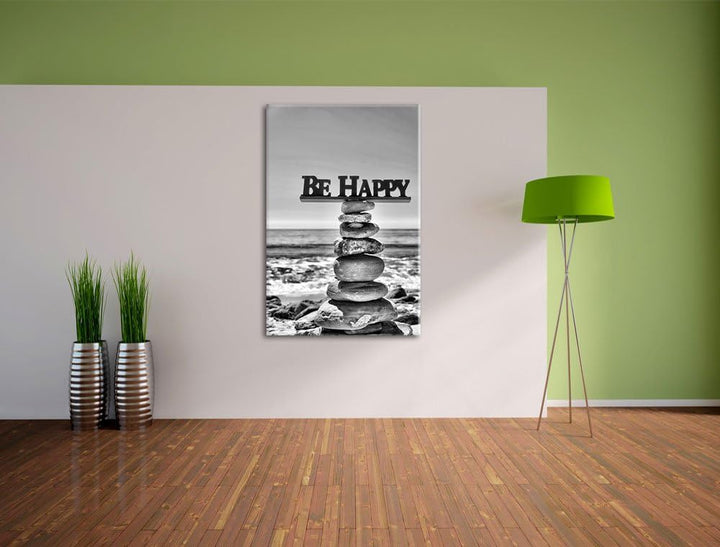 Pixxprint Steinturm am Strand / 100x70cm Leinwandbild bespannt auf Holzrahmen/Wandbild Kunstdruck De