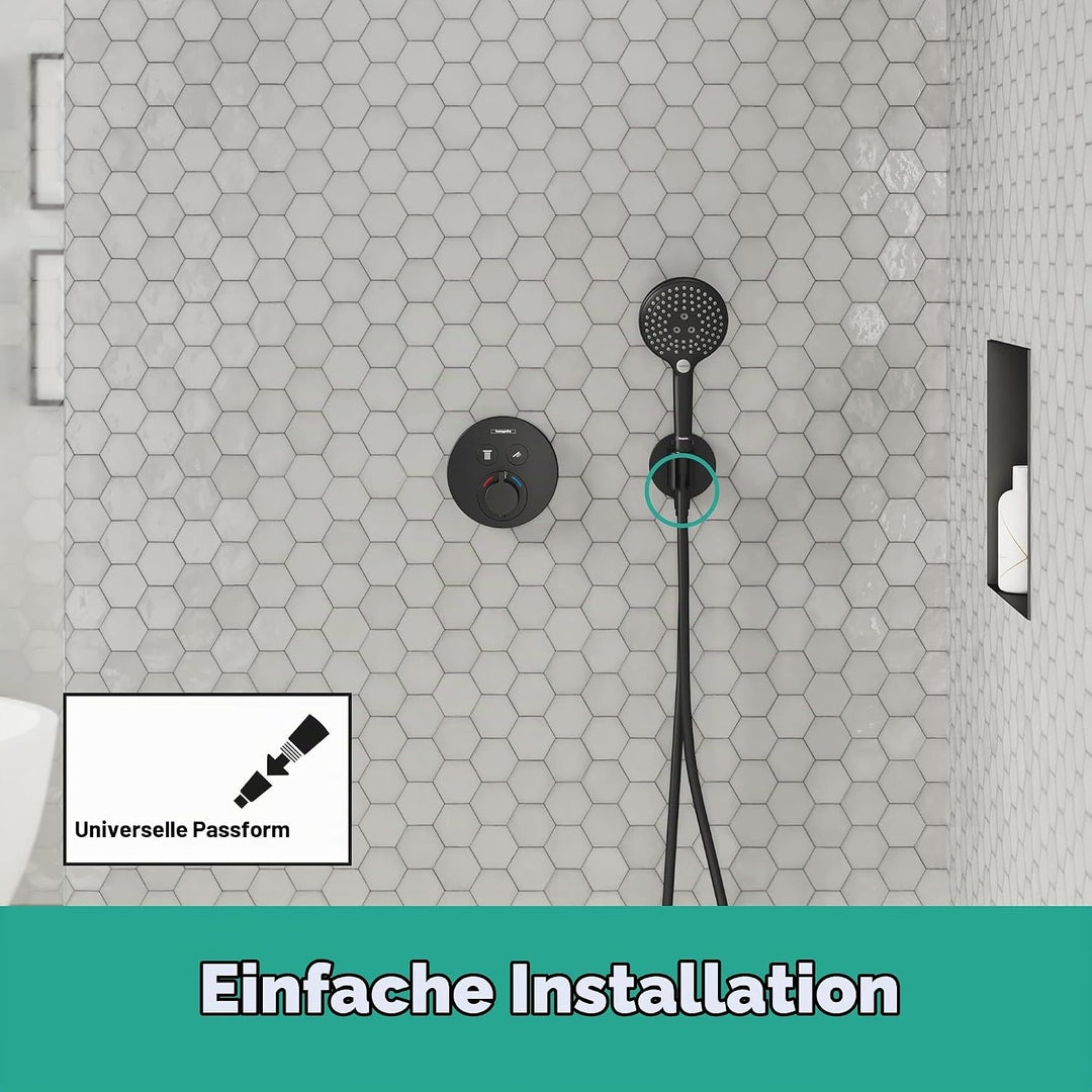hansgrohe Wandanschluss mit Duschkopfhalterung FixFit S, Mattschwarz, Mattschwarz