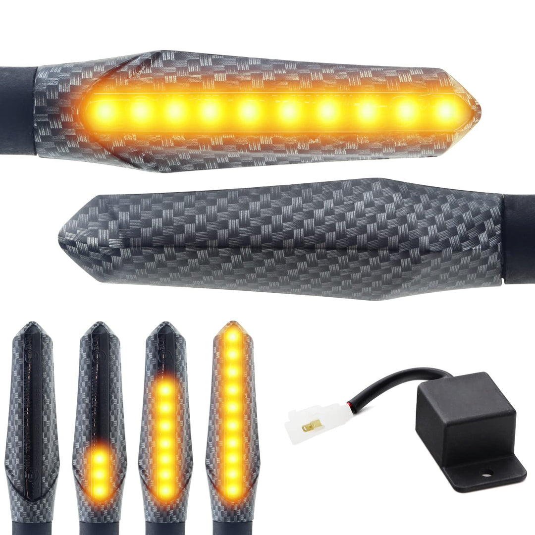 Area1 Motorrad LED Blinker e-geprüft carbon Lauflicht Effekt M8 Set (2Stück) + 2Pin LED Blinker Rela