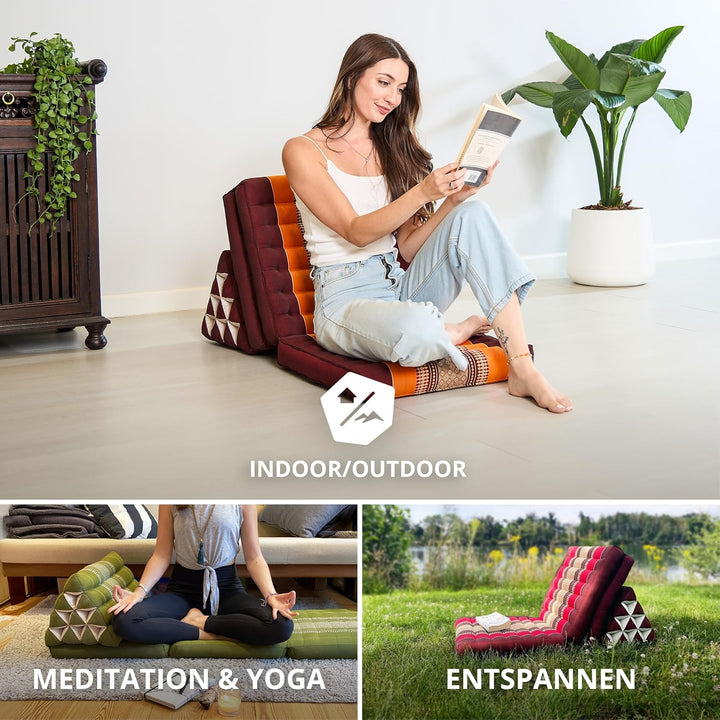 livasia Thaikissen mit 3 Auflagen, Dreieckskissen mit Klappmatratze, Keilkissen Kapok, Rückenkissen