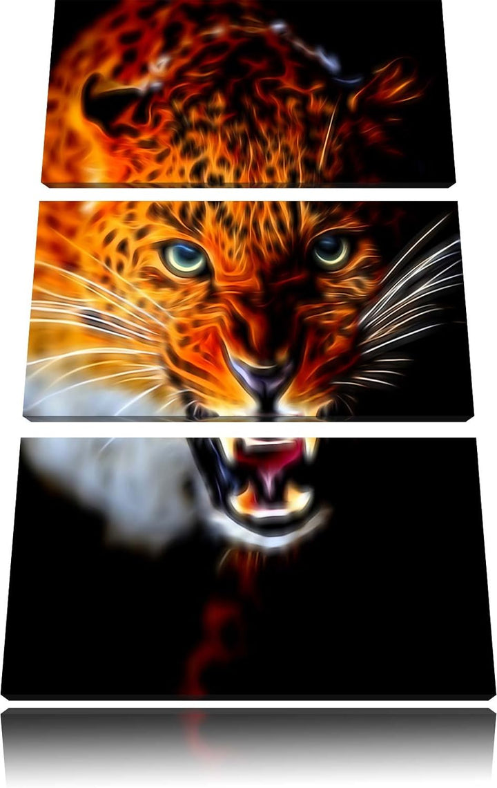 Dark Fauchender Leopard Spezial 3-Teiler Leinwandbild 120x80 Bild auf Leinwand, XXL riesige Bilder f