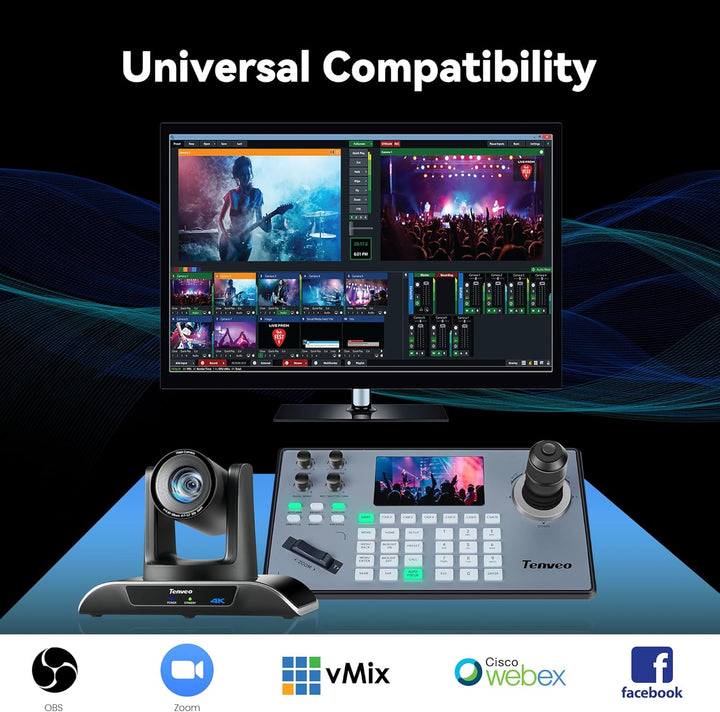 Tenveo 4K PTZ Kamera mit NDI & KI-Tracking – 20x Optischer Zoom, PoE+, für Live-Streaming (OBS/vMix)