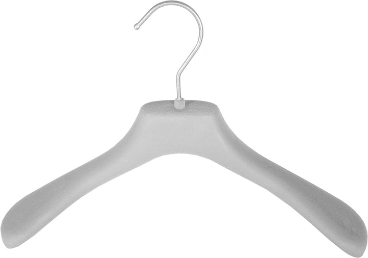 Kleiderbuegelshop24 Sonderposten ! Samtbügel mit DRUCKSTELLEN für Jacken, 42 cm, grau, NEU, 10 Stück